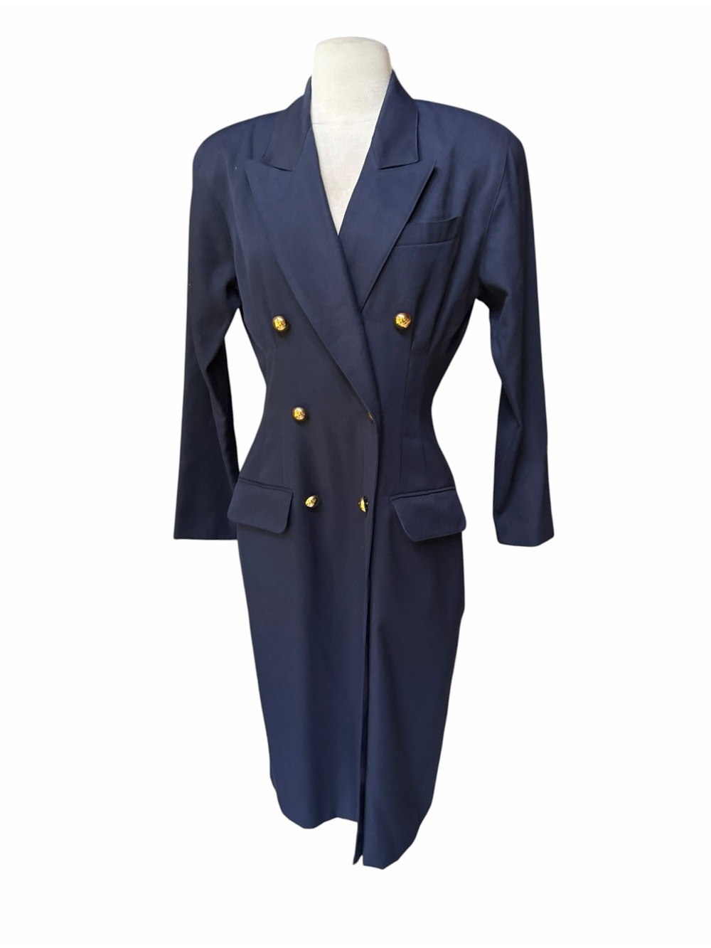 Deadstock w/o Tag Late 80s/Early 90s Kasper For A.S.L. Navy Double Breasted Coat